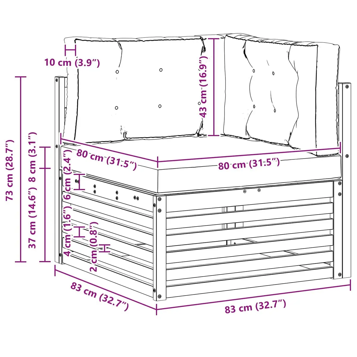 Outdoor Corner Sofa Sectional Garden Patio Furniture Solid Wood Lounge Seating