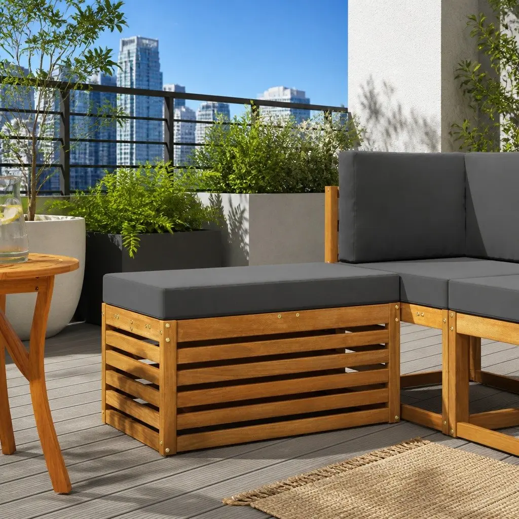 Outdoor Stool Bench Solid Acacia Wood Garden Patio Seat Natural Backyard Seating