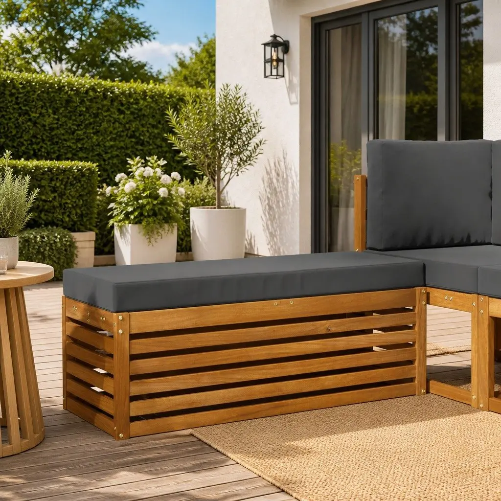 Stool Bench Solid Acacia Wood Garden Outdoor Seat Natural and Anthracite