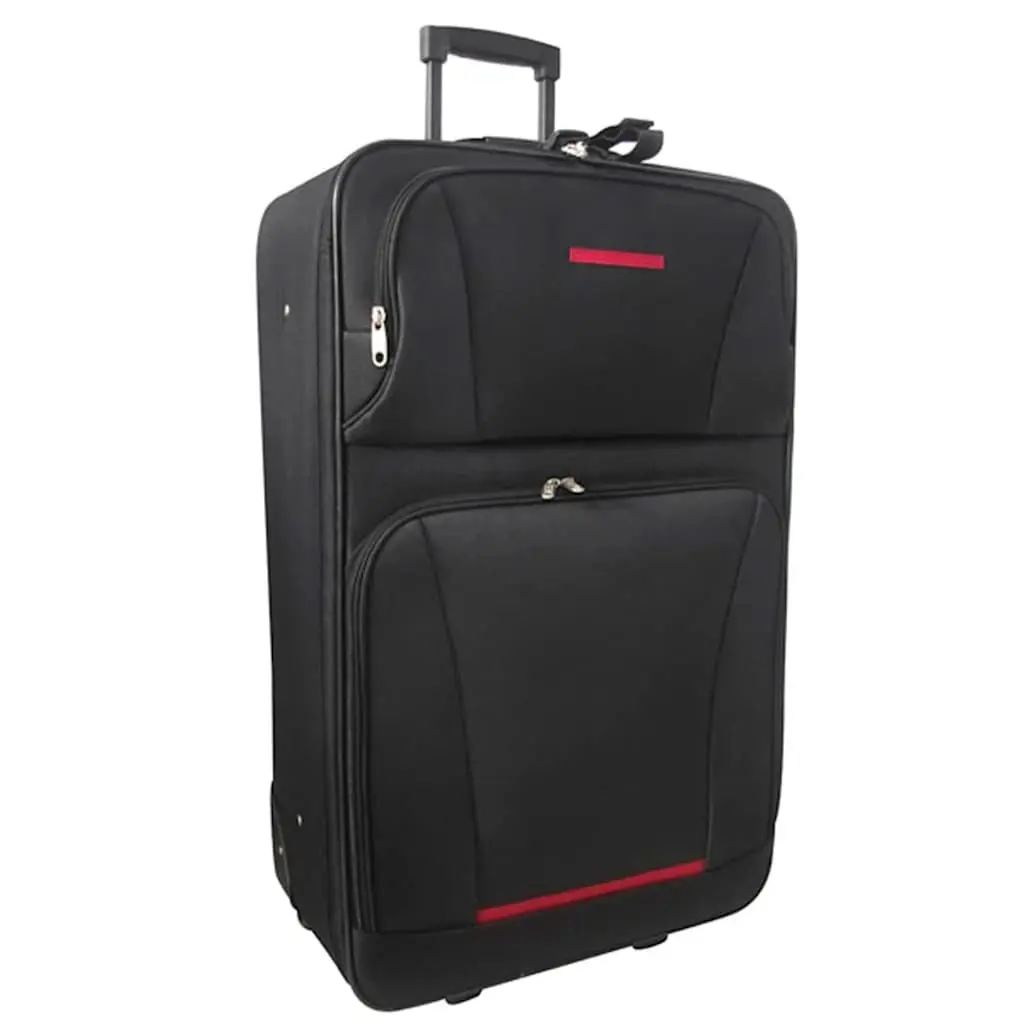 Black Lightweight Travel Luggage Set 5 Piece Trolley Suitcase with Telescopic Handles Smooth Rolling Wheels and Matching Travel Toiletry Bags