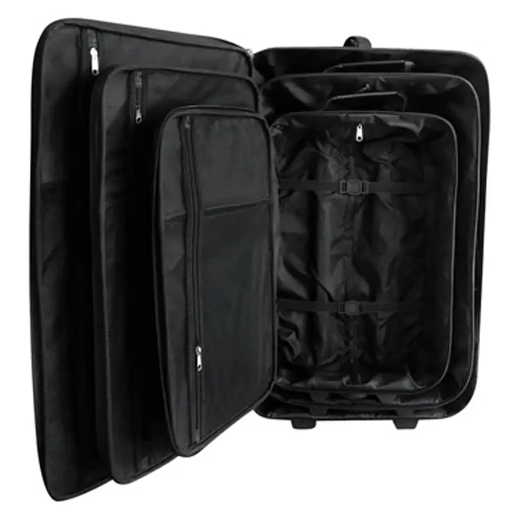 Black Lightweight Travel Luggage Set 5 Piece Trolley Suitcase with Telescopic Handles Smooth Rolling Wheels and Matching Travel Toiletry Bags