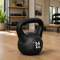 24 KG Vinyl Kettlebell Black Free Weight Home Gym Strength Training Exercise