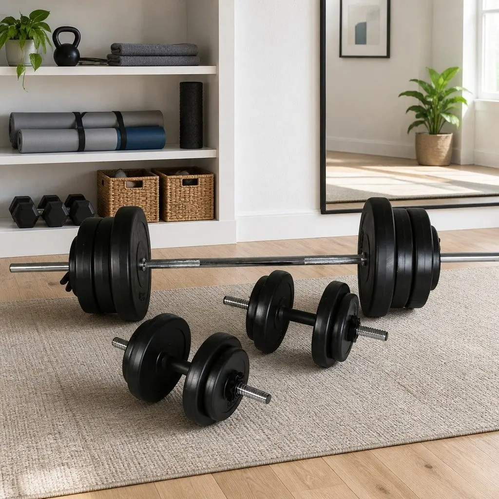 Barbell Dumbbell Set 60.5kg Chrome Plated Steel Weight Lifting Home Gym Exercise