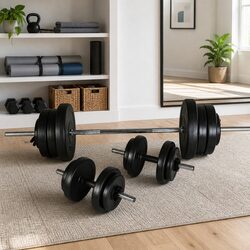 60.5kg Barbell Dumbbell Set: Chrome Plated Steel & Cement Plates