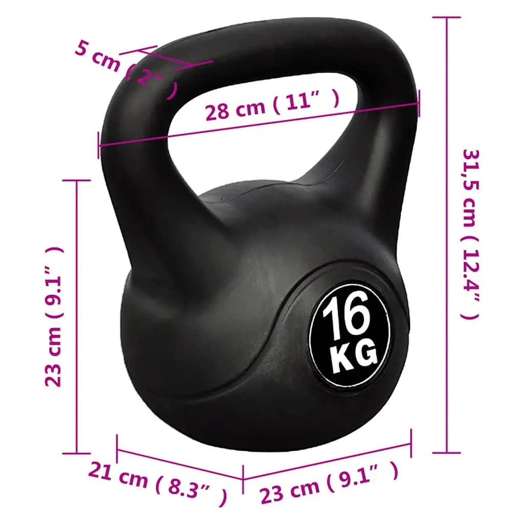 Kettlebell 16 kg Black Free Weight Strength Training Home Gym Exercise Equipment