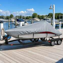Grey Boat Cover Specifications: 427-488cm Length, 229cm Width
