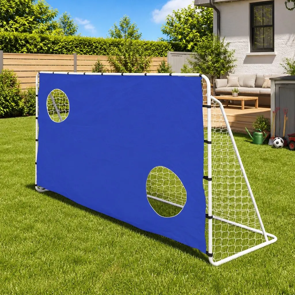 Football Goal Net with Aiming Wall 240 x 92 x 150 cm Steel Frame Blue