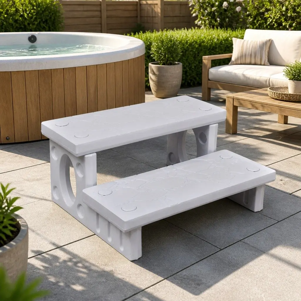 Spa Steps White Non-Skid Hot Tub Access Steps Reversible Treads Pool Accessories