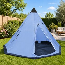 4-Person Camping Tent Blue Tipi Style Outdoor Festival Hiking Shelter Portable