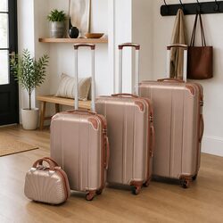 Durable Four-Piece Trolley Luggage Set in Pink