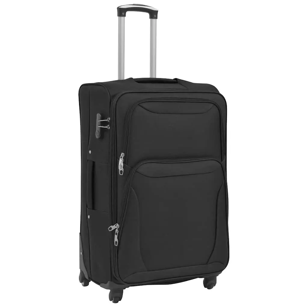 Soft Case Trolley Set for Travel Black 3 Piece