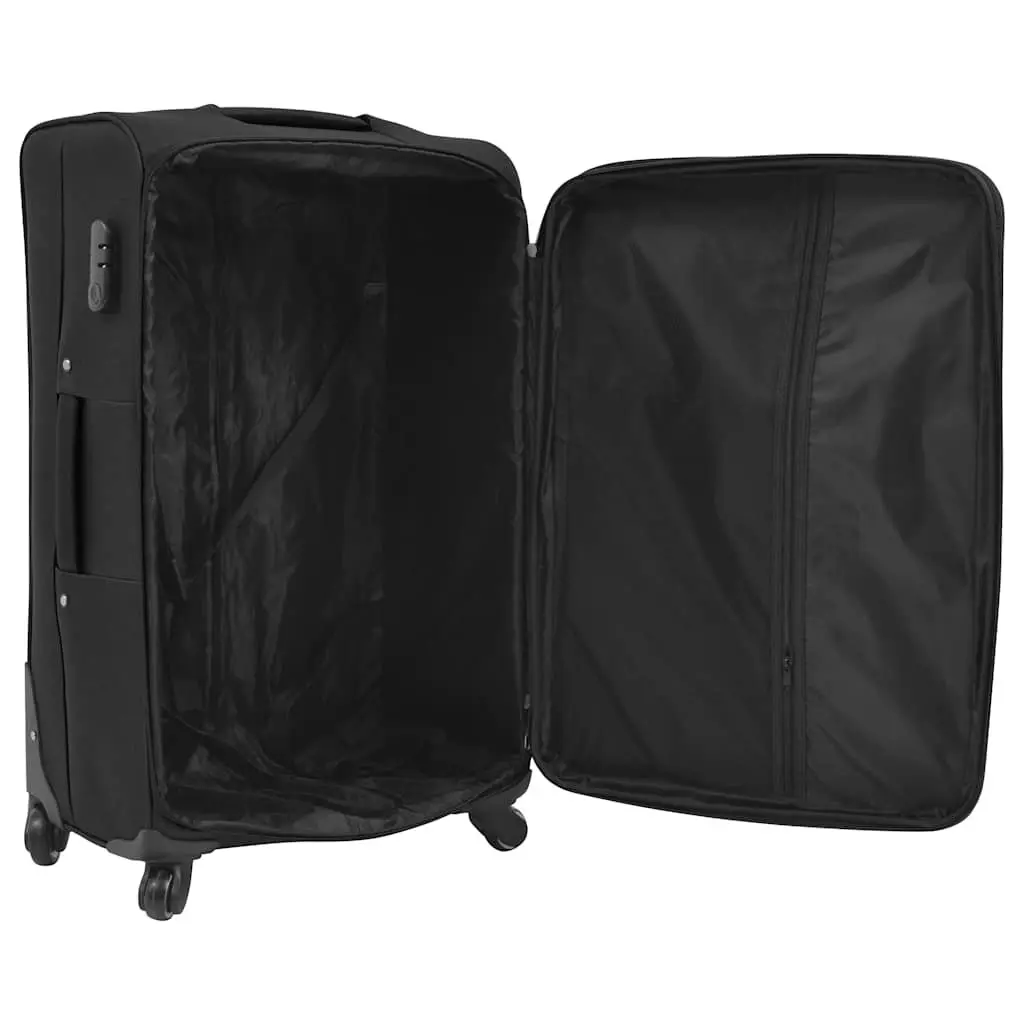 Soft Case Trolley Set for Travel Black 3 Piece