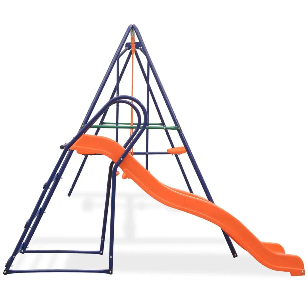 Swing Set with Slide for Outdoor Garden 3 Seats Orange