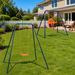 2-in-1 Orange Swing Set with Steel Frame for Kids