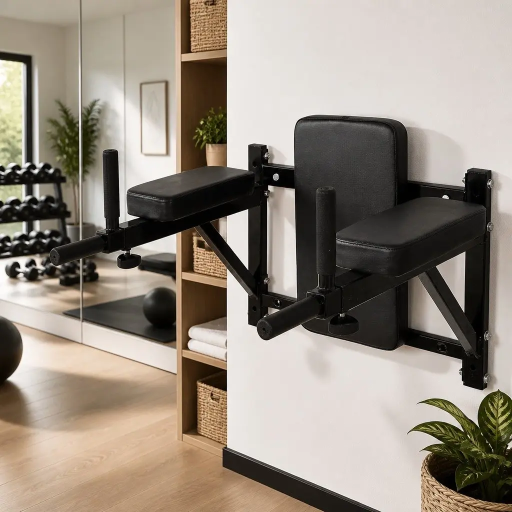 Wall-Mounted Dip Station Power Tower Home Gym Tricep Exercise Equipment Black