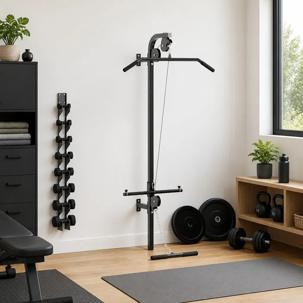 Wall-Mounted Home Gym System with Dual Pulleys