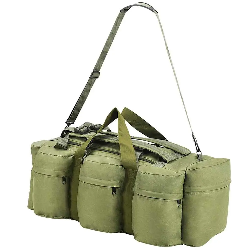 3in1DuffelBagOutdoorUse45LShoulderBackpackHikingCampingTearResistantWaterResistantCoatedOxfordFabricArmyStyle