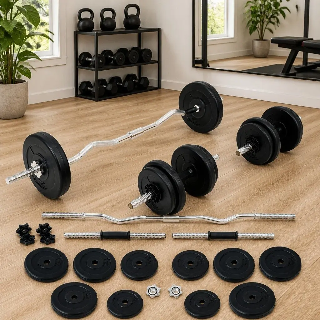 Barbell and Dumbbell Set for Home Gym Training 30kg