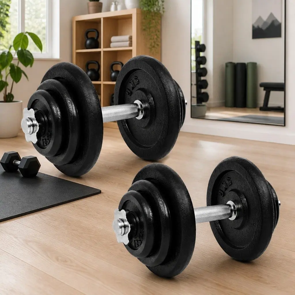 Dumbbell Set 40kg Cast Iron Weight Plates Barbell Home Gym Training Exercise