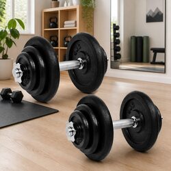 Dumbbell Set 40kg Cast Iron Weight Plates Barbell Home Gym Training Exercise