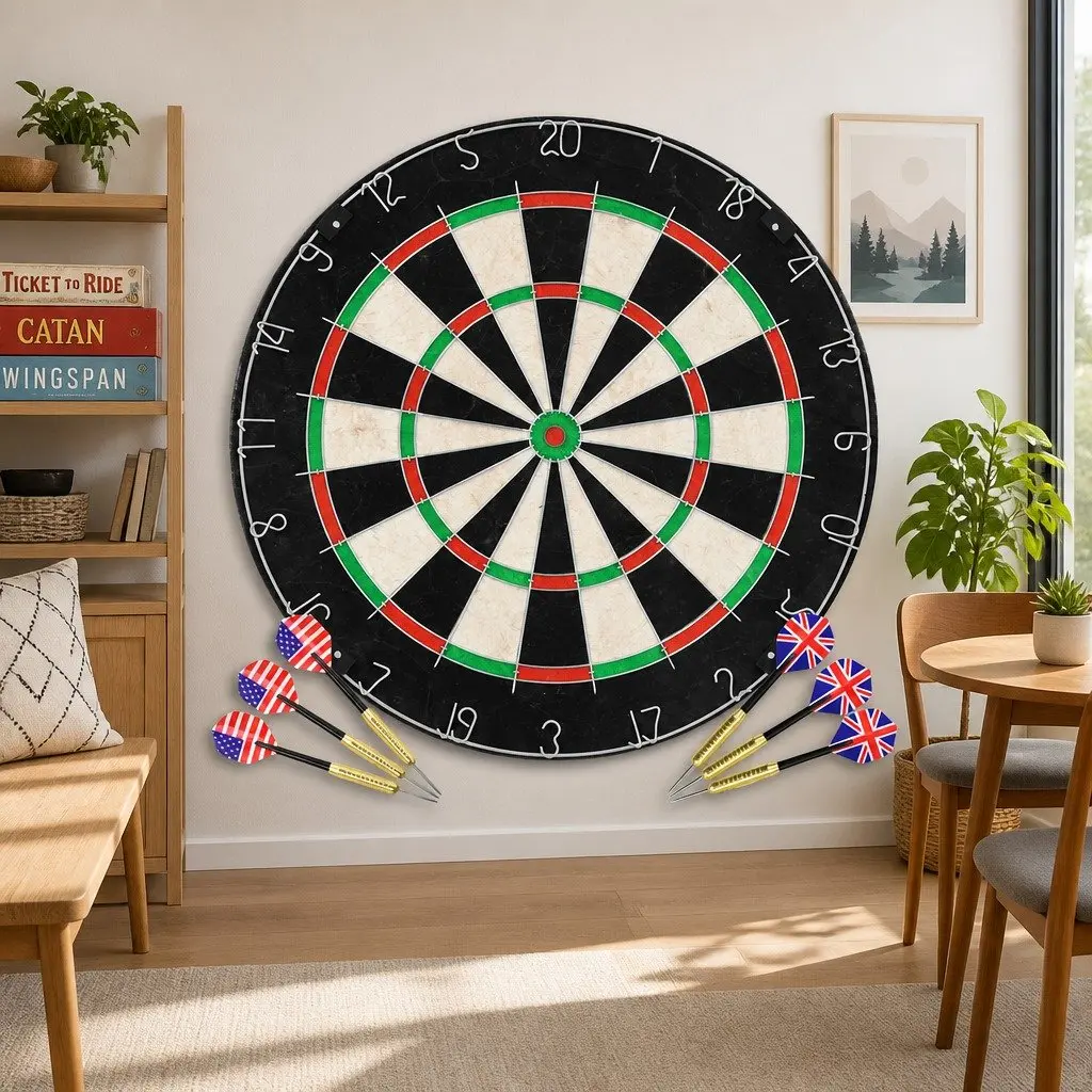Sisal Dartboard with 6 Steel Tip Darts Professional Indoor Throwing Game Set