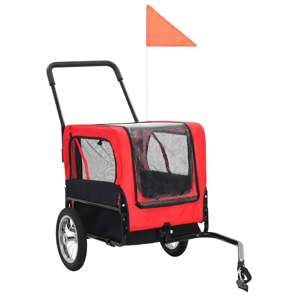 Pet Bike Trailer Jogging Stroller for Dogs Cats Red Black