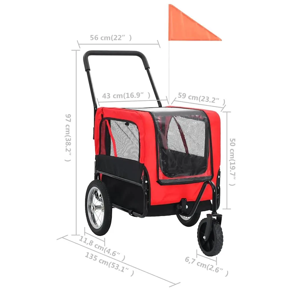 Pet Bike Trailer Jogging Stroller for Dogs Cats Red Black