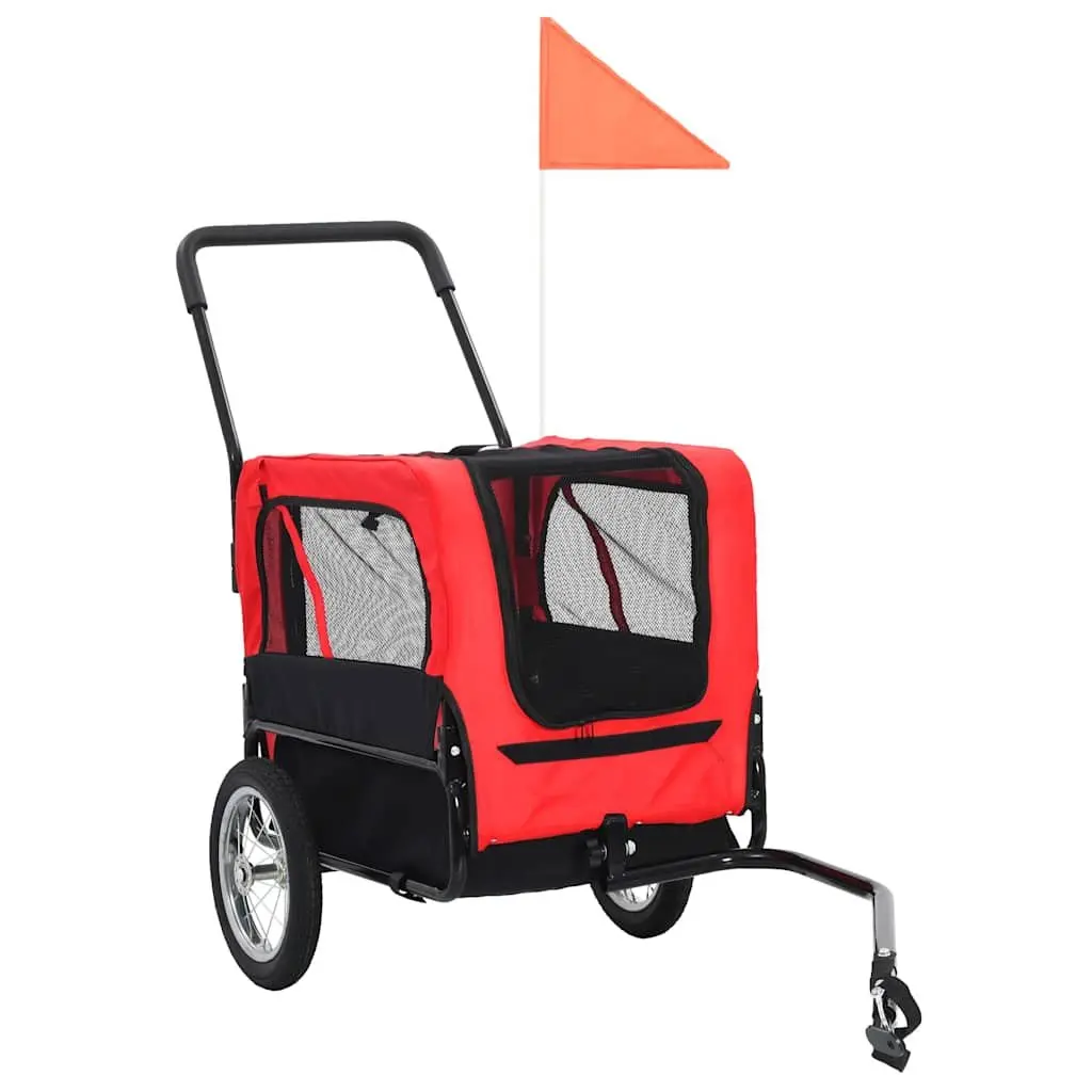 Pet Bike Trailer Jogging Stroller for Dogs Cats Red Black