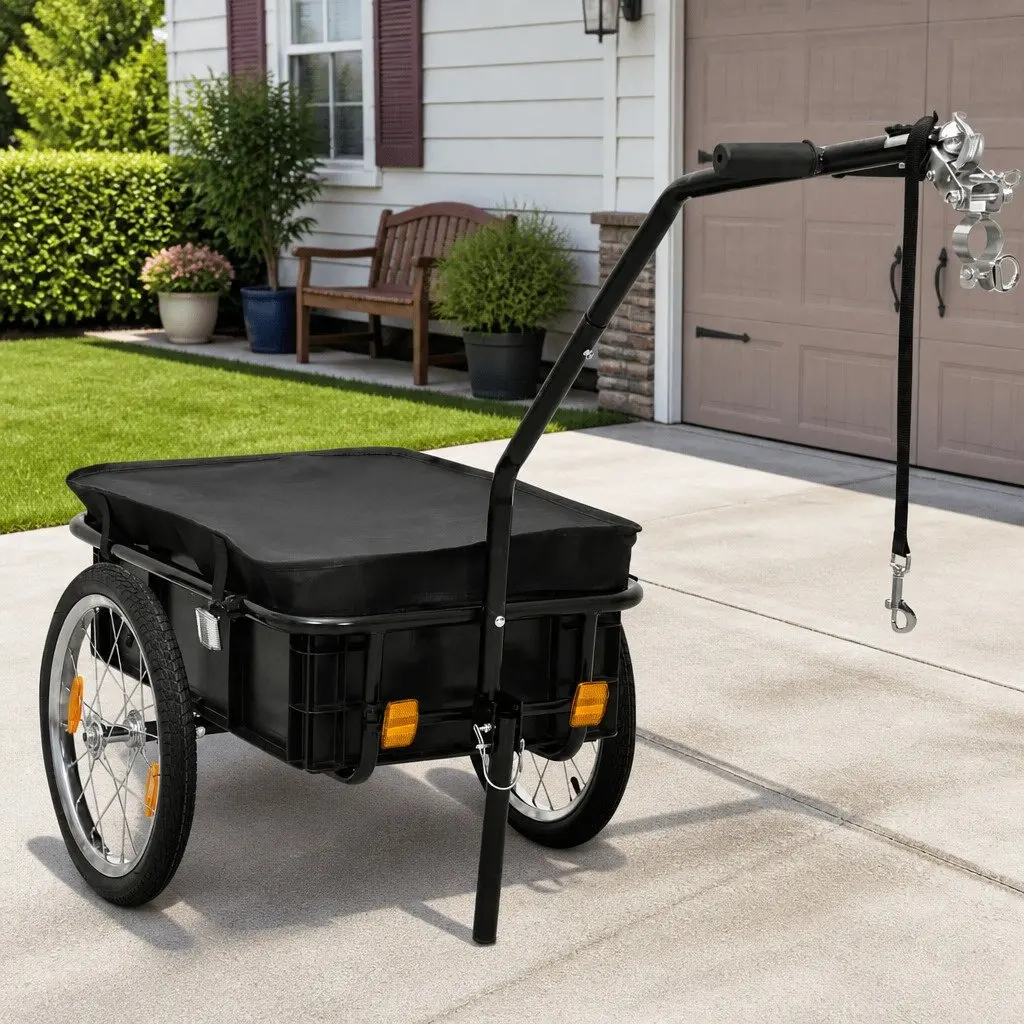 Steel Frame Bike Trailer Hand Wagon 155x60x83cm Black Cargo Transport Crate