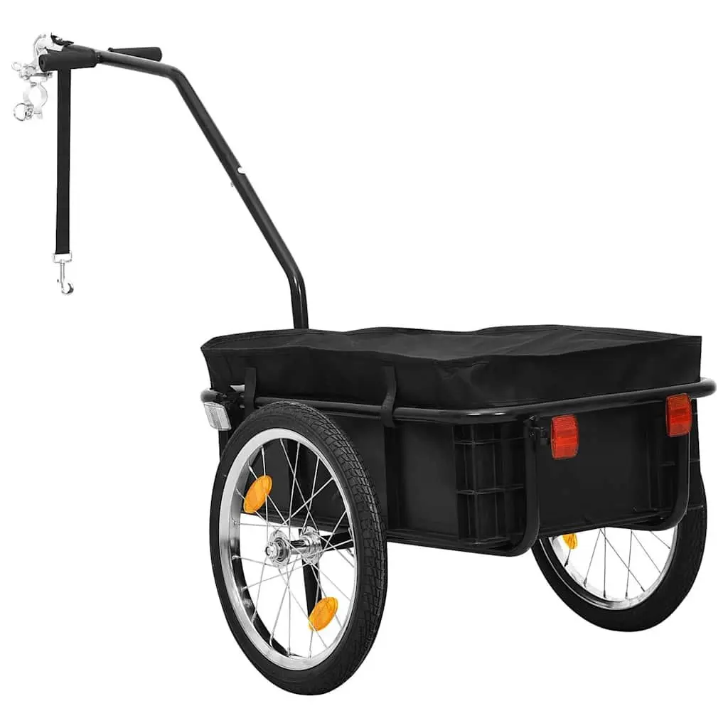 Steel Frame Bike Trailer Hand Wagon 155x60x83cm Black Cargo Transport Crate