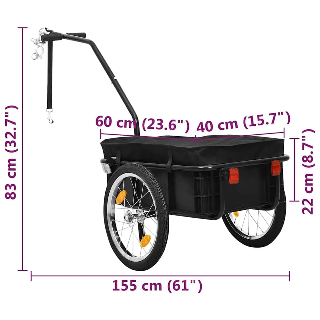 Steel Frame Bike Trailer Hand Wagon 155x60x83cm Black Cargo Transport Crate