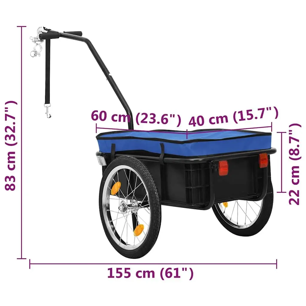 Bike Trailer Hand Wagon for Commuting and Touring 155x60x83cm Steel Frame