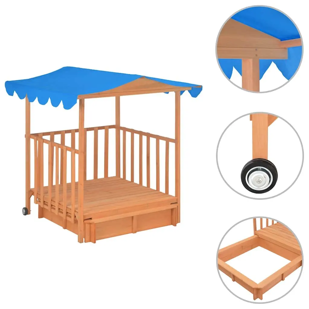 Kids Playhouse with Sandbox Fir Wood Blue UV50 Protection Garden Outdoor Play