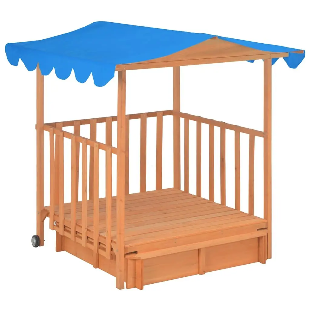 Kids Playhouse with Sandbox Fir Wood Blue UV50 Protection Garden Outdoor Play
