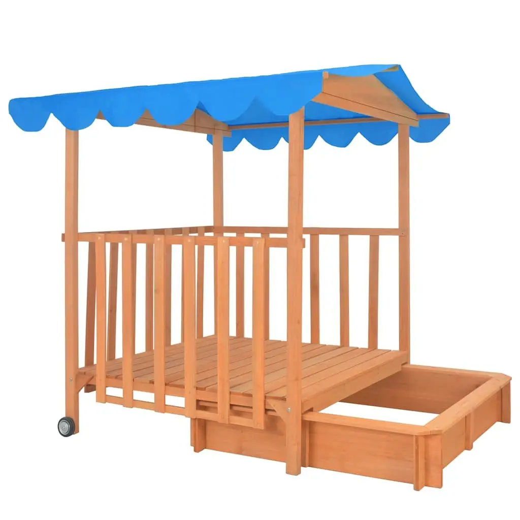 Kids Playhouse with Sandbox Fir Wood Blue UV50 Protection Garden Outdoor Play