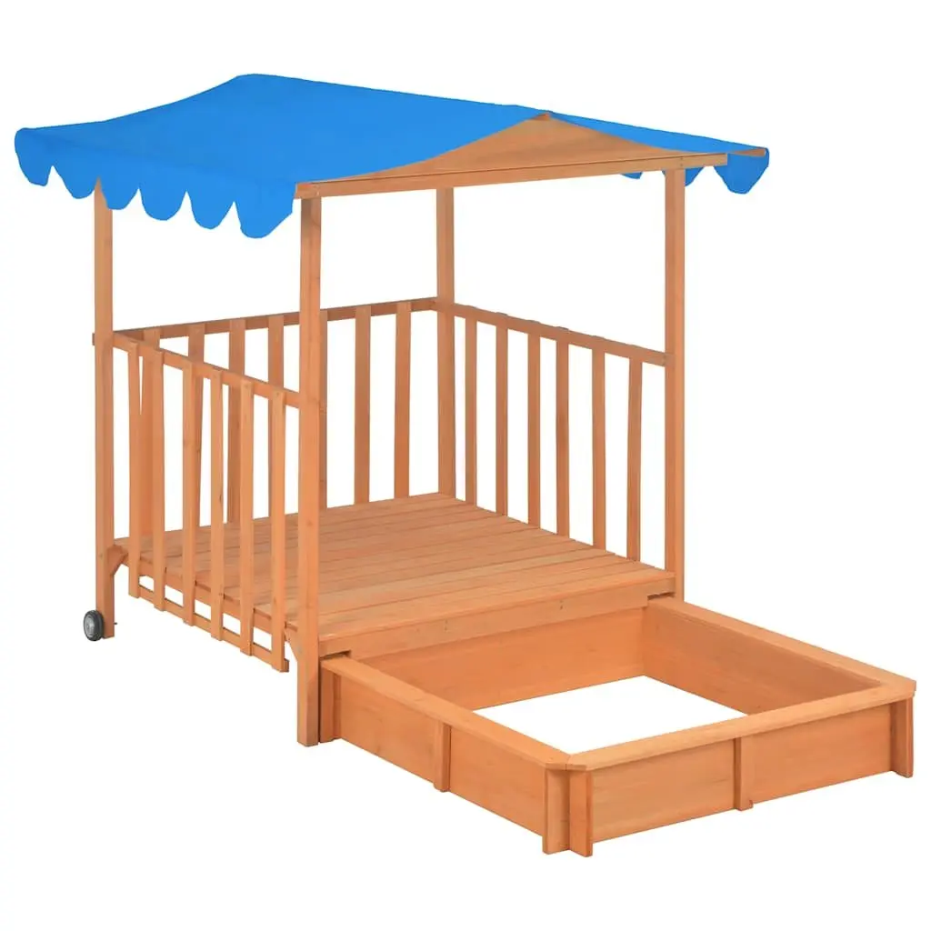 Kids Playhouse with Sandbox Fir Wood Blue UV50 Protection Garden Outdoor Play