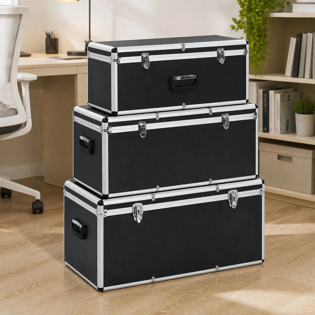 Storage Cases Set for Tools and Equipment Black Aluminium 3 Piece