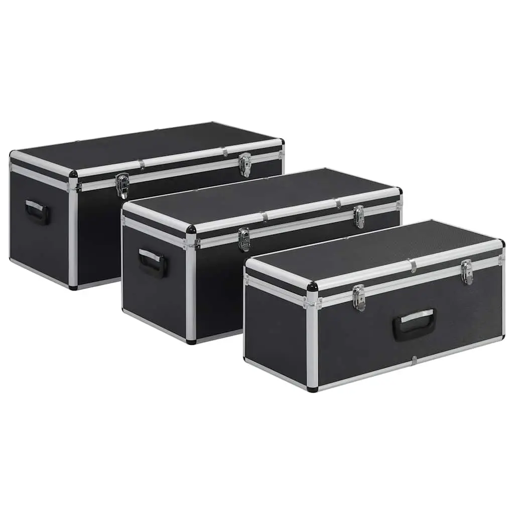 Storage Cases Set for Tools and Equipment Black Aluminium 3 Piece