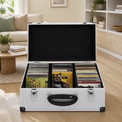 CD Case for 60 CDs Silver Storage Organiser Box with Aluminium Trimming Locking
