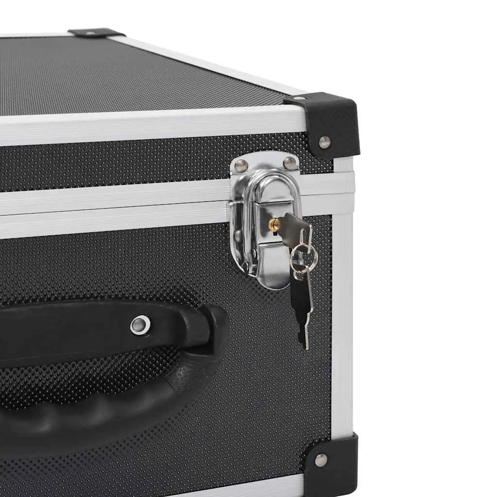 CD Case for 40 CDs Storage Box Organiser Black Aluminium Trimming Lock Keys