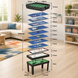 15-in-1 Game Table: Dimensions 121x61x82cm in Black
