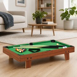 Mini Pool Table 92x52x19cm Portable Billiards Game Tabletop Set Brown Green
