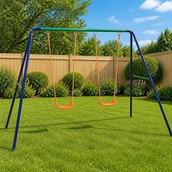 Swing Set with 2 Seats Steel A-Frame Orange Outdoor Play Equipment for Kids