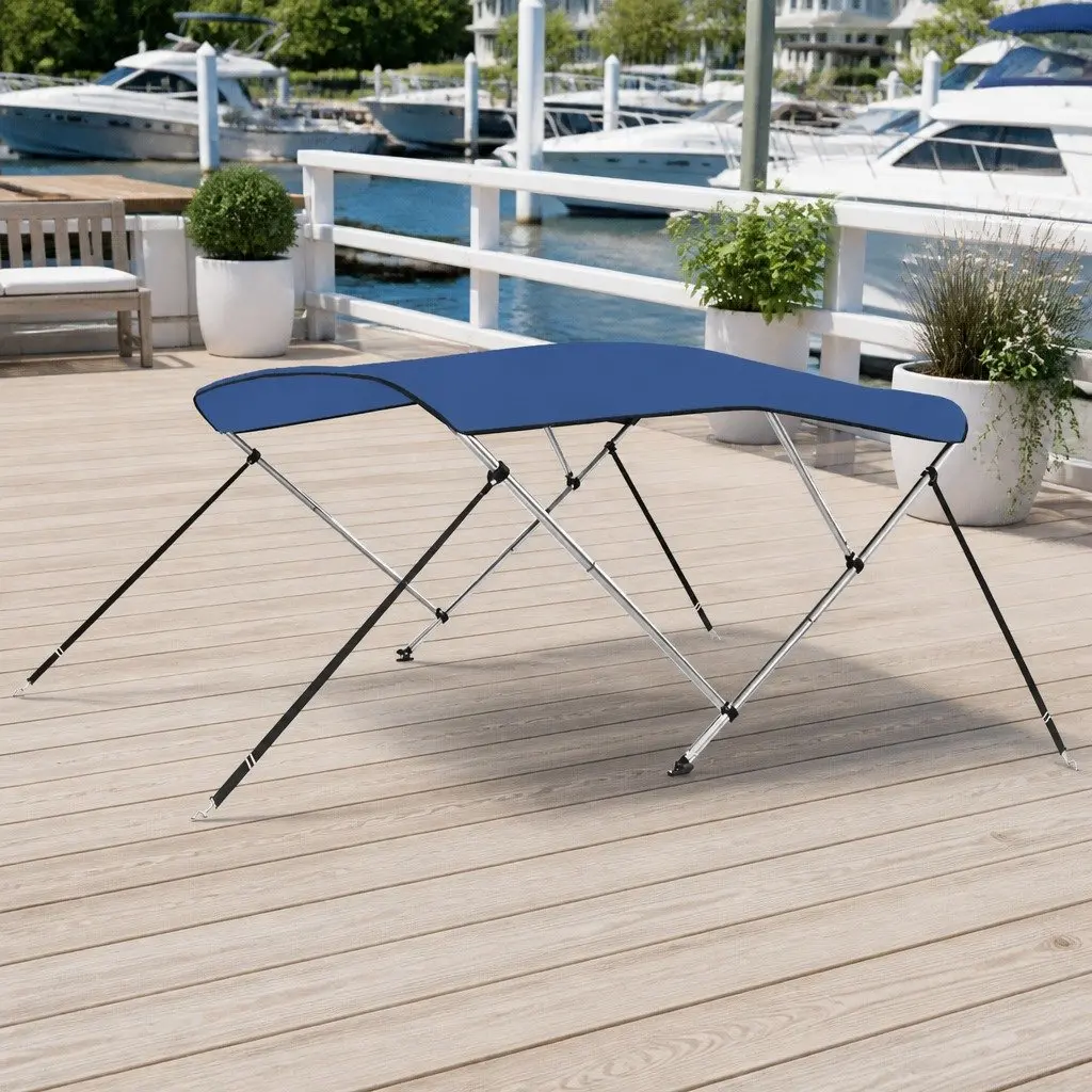 Boat Bimini Top Canopy Sun Shade 3 Bow Frame Adjustable Width Marine Blue 154 to 167 cm Height 137 cm