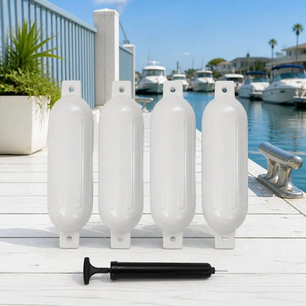 4 White Inflatable Boat Fenders 51x14 cm