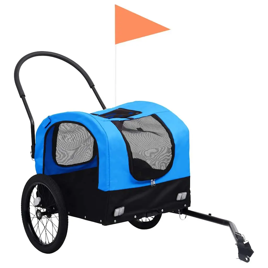 2-in-1 Pet Bike Trailer Jogging Stroller Dog Cart Blue Black Conversion