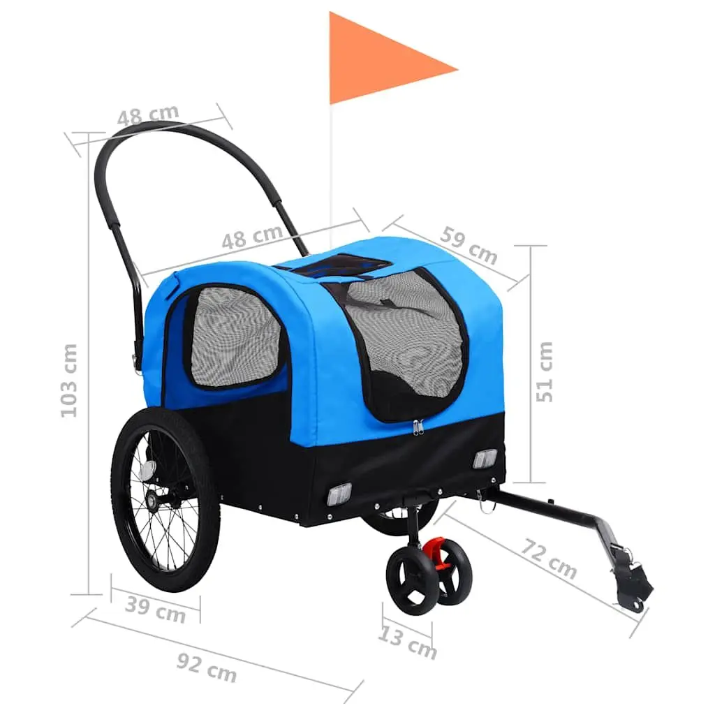 2-in-1 Pet Bike Trailer Jogging Stroller Dog Cart Blue Black Conversion