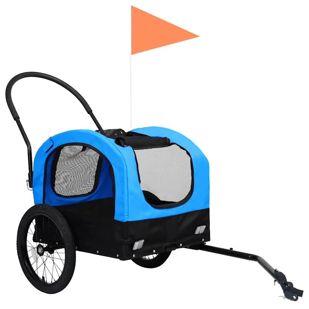 2-in-1 Pet Bike Trailer Jogging Stroller Dog Cart Blue Black Conversion