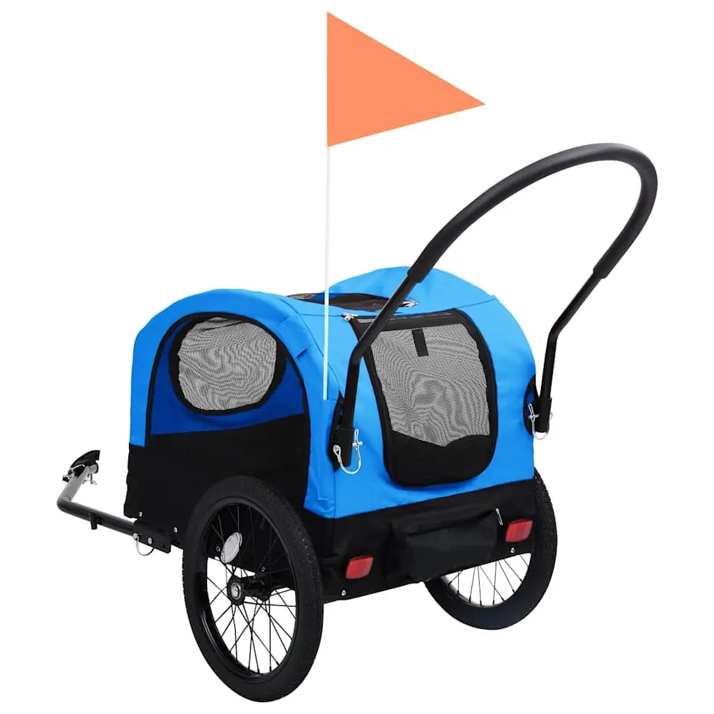 2-in-1 Pet Bike Trailer Jogging Stroller Dog Cart Blue Black Conversion