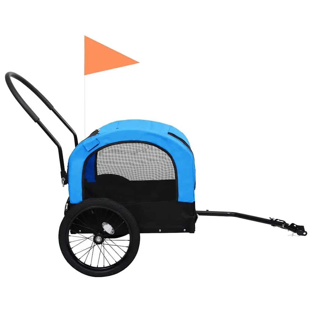 2-in-1 Pet Bike Trailer Jogging Stroller Dog Cart Blue Black Conversion